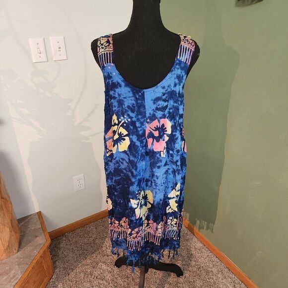 Boho Midi Bamboo J&J Tie Dye Rope Beaded Strap Dress Hawaii Sytle - Picture 4 of 6